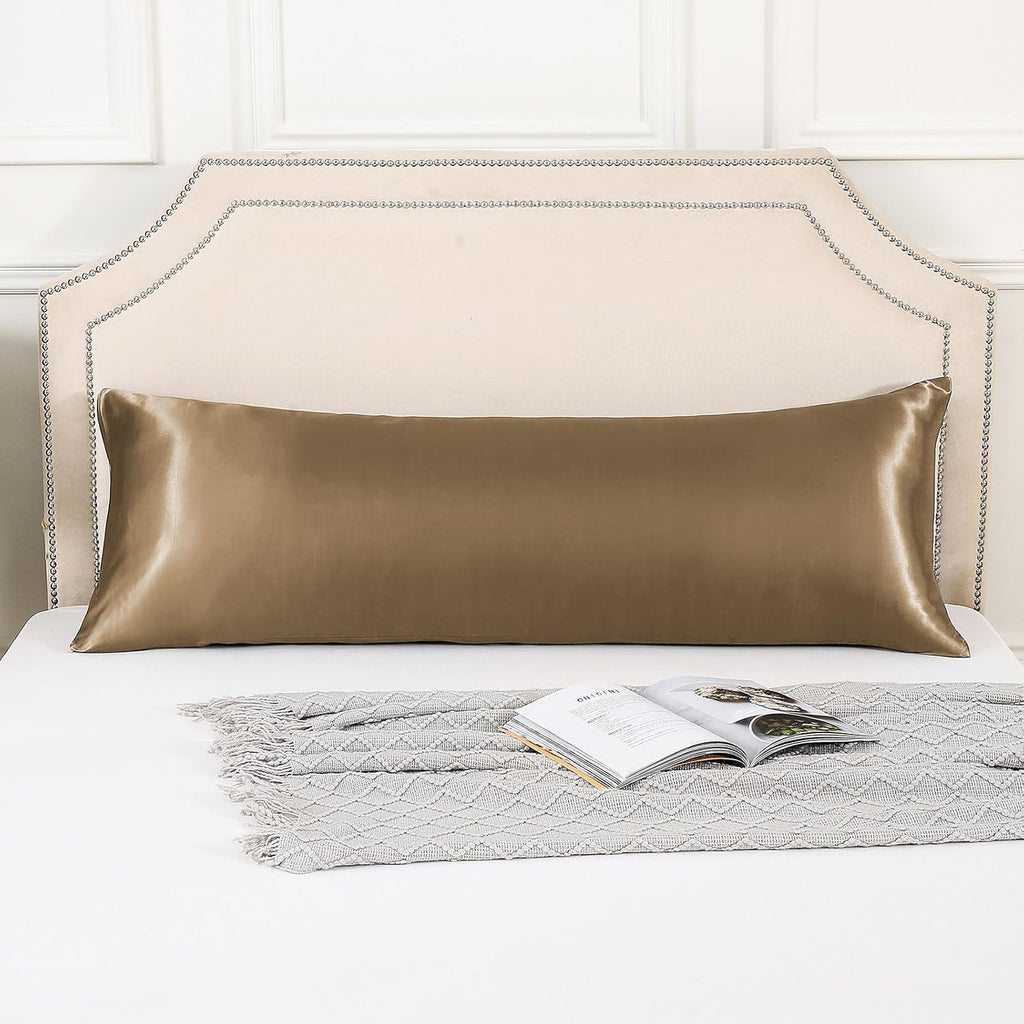 Huxmeyson Body Pillow with Satin Pillowcase, Body Pillow for Adults, Removable Cover, Brown(20"x54" 1 count