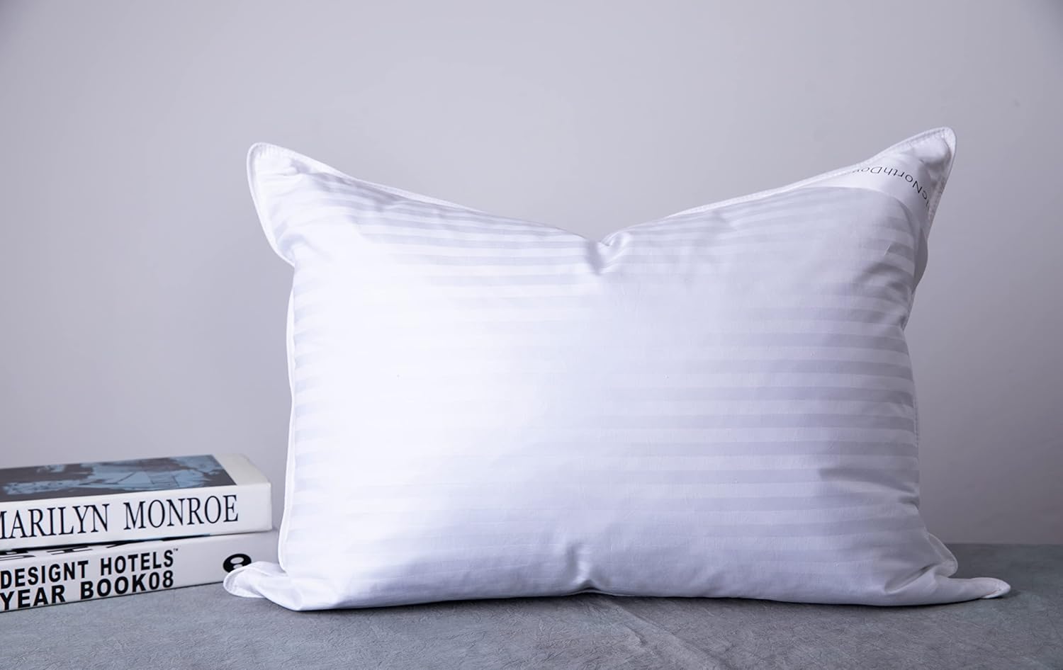 Goose Down Feather Hotel Collection Bed Pillows for Sleeping Pair Standard Pillows for Back, Stomach or Side Sleepers Stripe White Color…