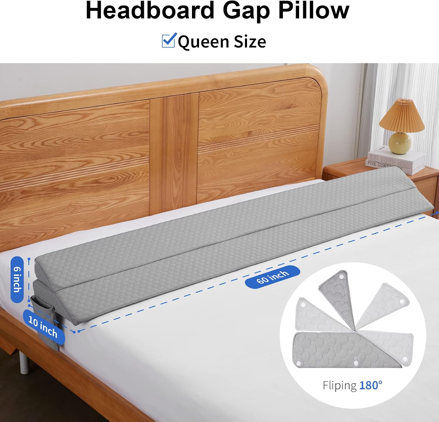 EUHAMS Queen Size Bed Wedge Pillow - Bed Gap Filler Mattress Wedge Headboard Pillow Close The Gap 0-7" Between Your Headboard and…