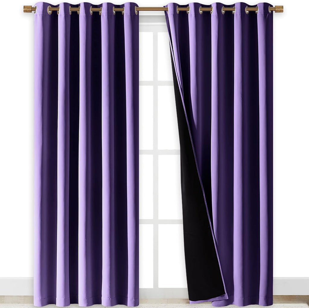 Nicetown Lilac Purple Full Shade Curtain Panels, Pair of Energy Smart & Noise Blocking Out Blackout Drapes for Dining Room Window, Thermal…
