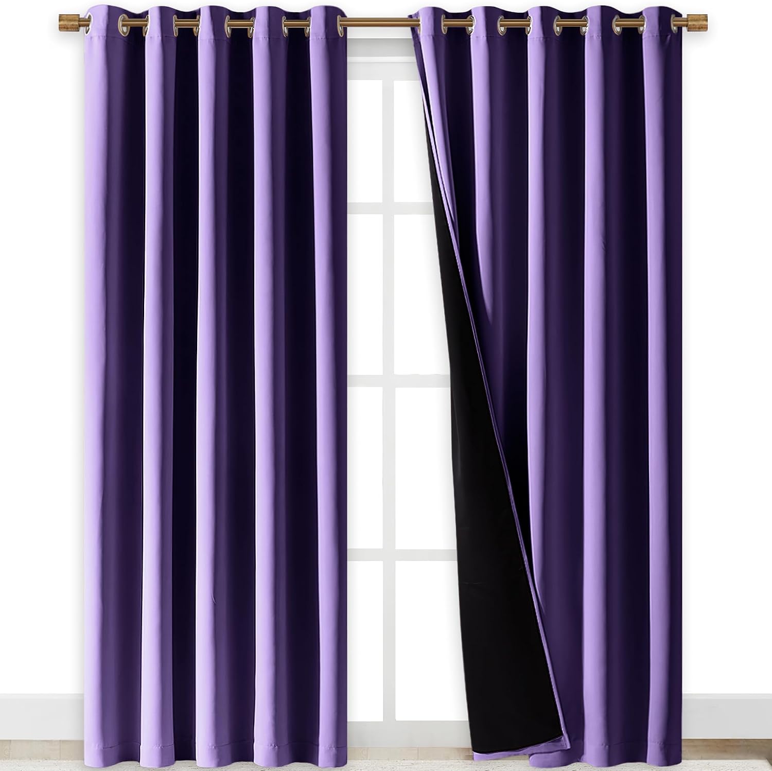 Nicetown Lilac Purple Full Shade Curtain Panels, Pair of Energy Smart & Noise Blocking Out Blackout Drapes for Dining Room Window, Thermal…