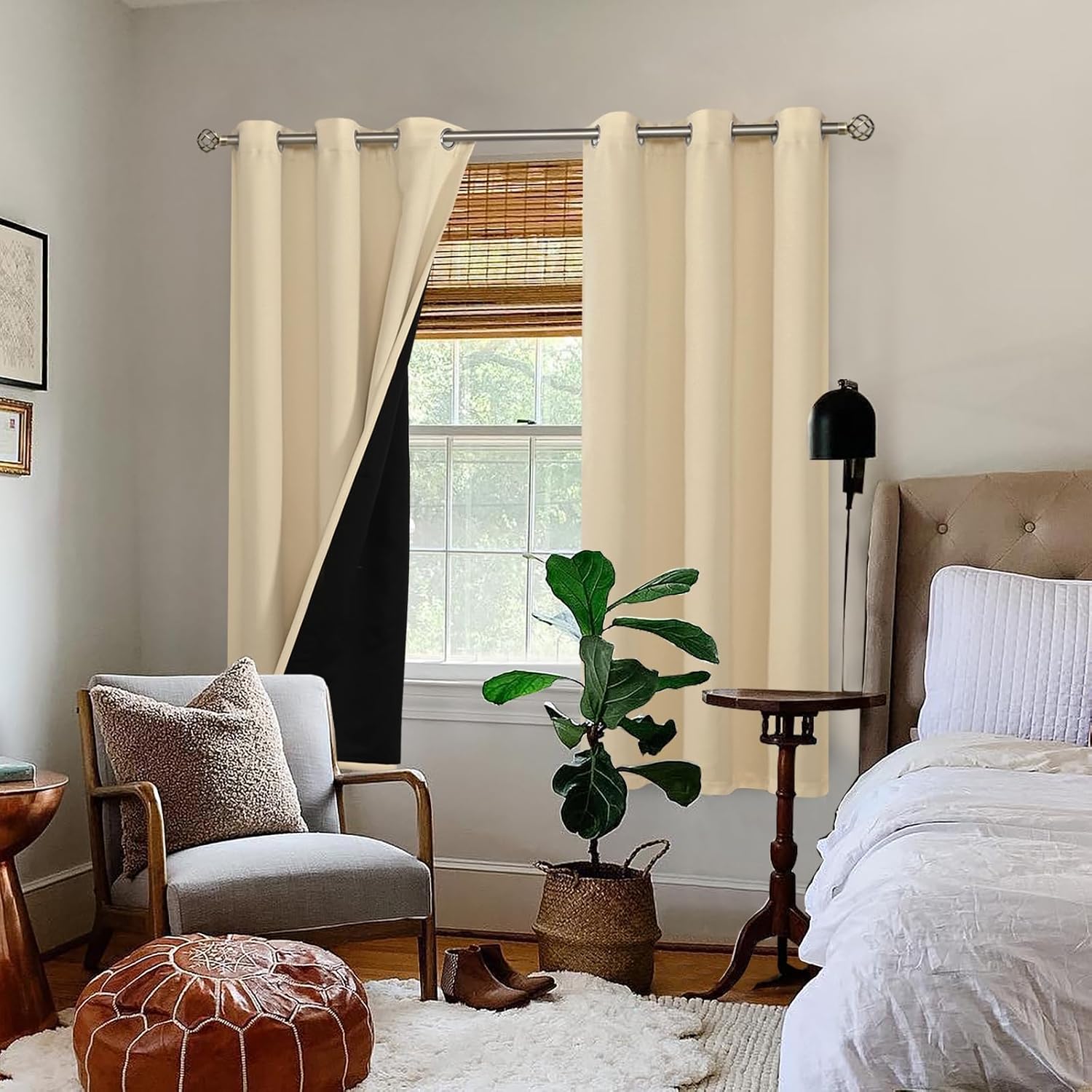 BGment Thermal Insulated 100% Blackout Curtains for Bedroom with Black Liner, Double Layer Full Room Darkening Noise Reducing Grommet Curta…