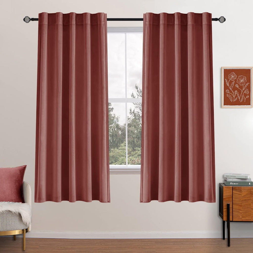 Miulee Velvet Curtains 63 inch Length 2 Panels - Luxury Blackout Curtains for Bedroom Living Room Thermal Insulated Super Soft Window Drape…