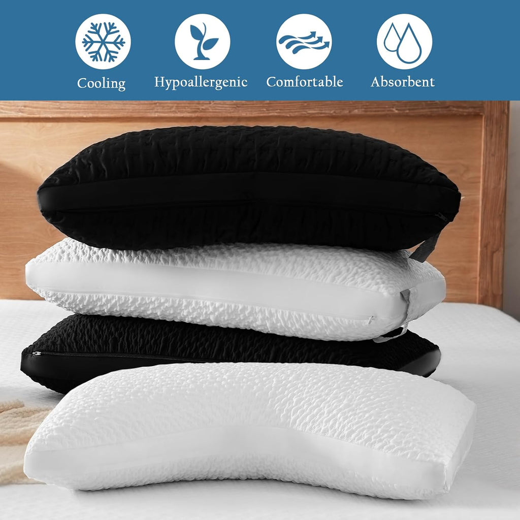Cooling Sleeper Pillow for Neck and Shoulder Pain, Luxury Adjustable Shredded Memory Foam Curved Gusseted Crescent Pillow for Side and…