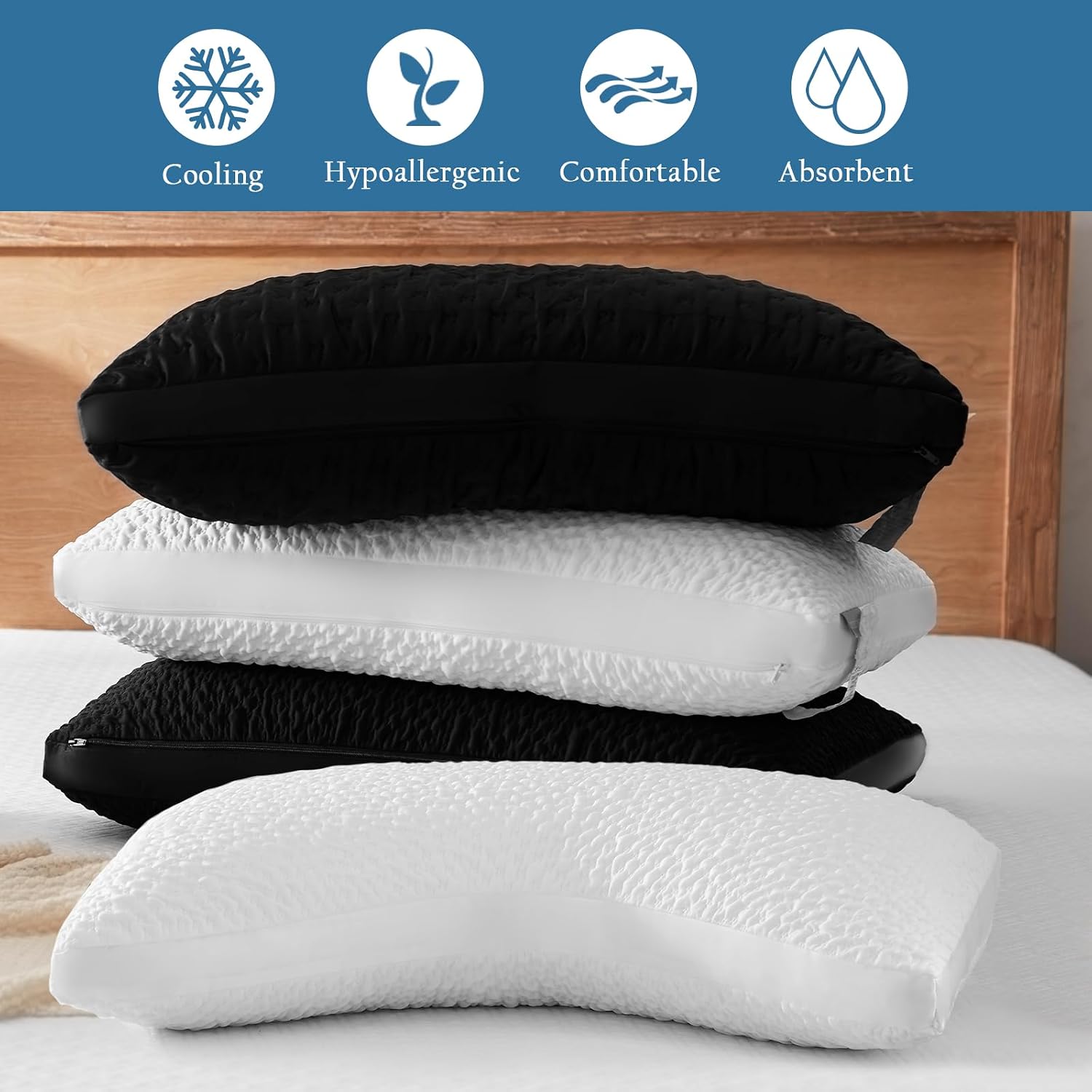 Cooling Sleeper Pillow for Neck and Shoulder Pain, Luxury Adjustable Shredded Memory Foam Curved Gusseted Crescent Pillow for Side and…