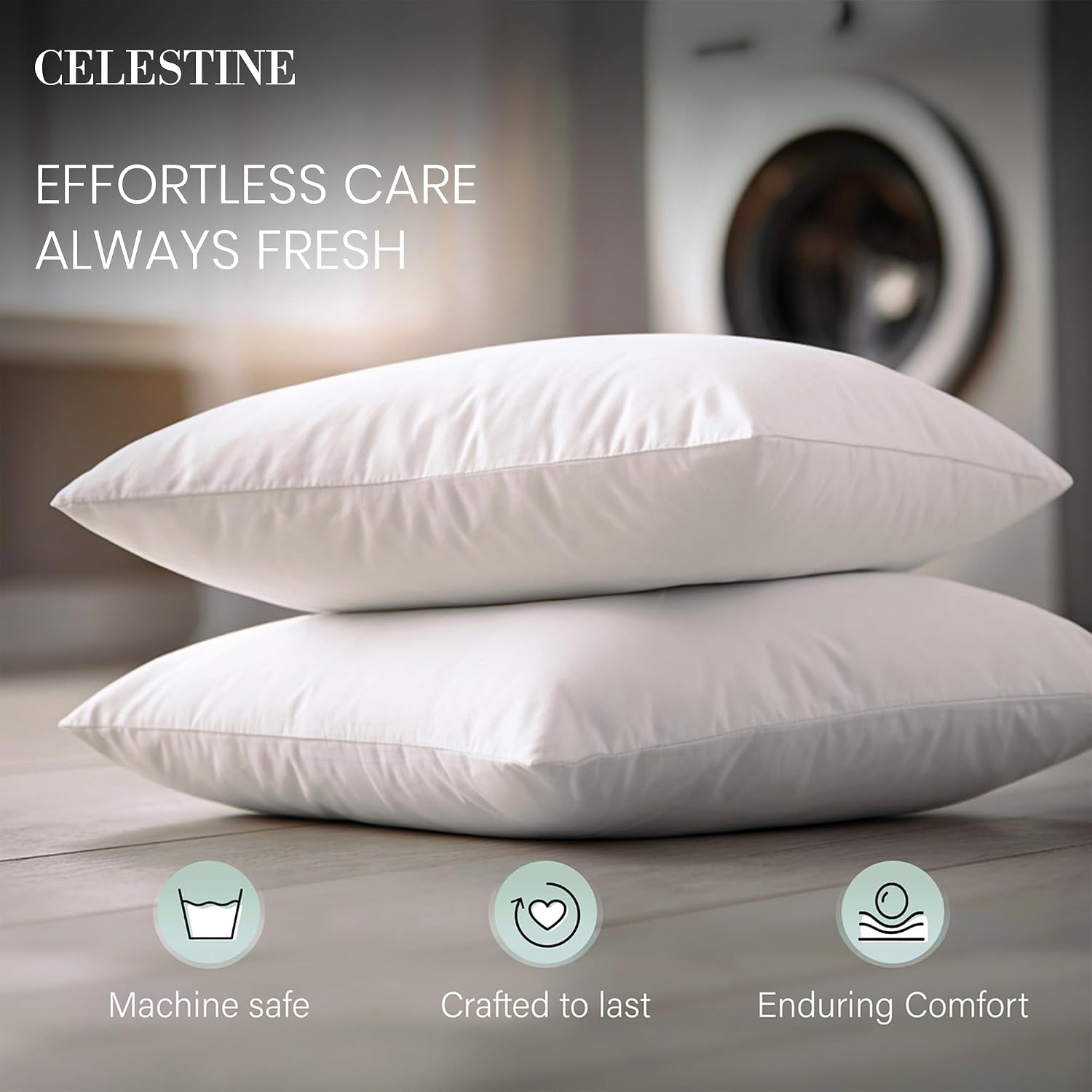 Celestine King Size Bed Pillows Set of 4 – Soft & Supportive Down Alternative Microfiber Filling, Plush White 36x20 Sleeping Pillows for Si…
