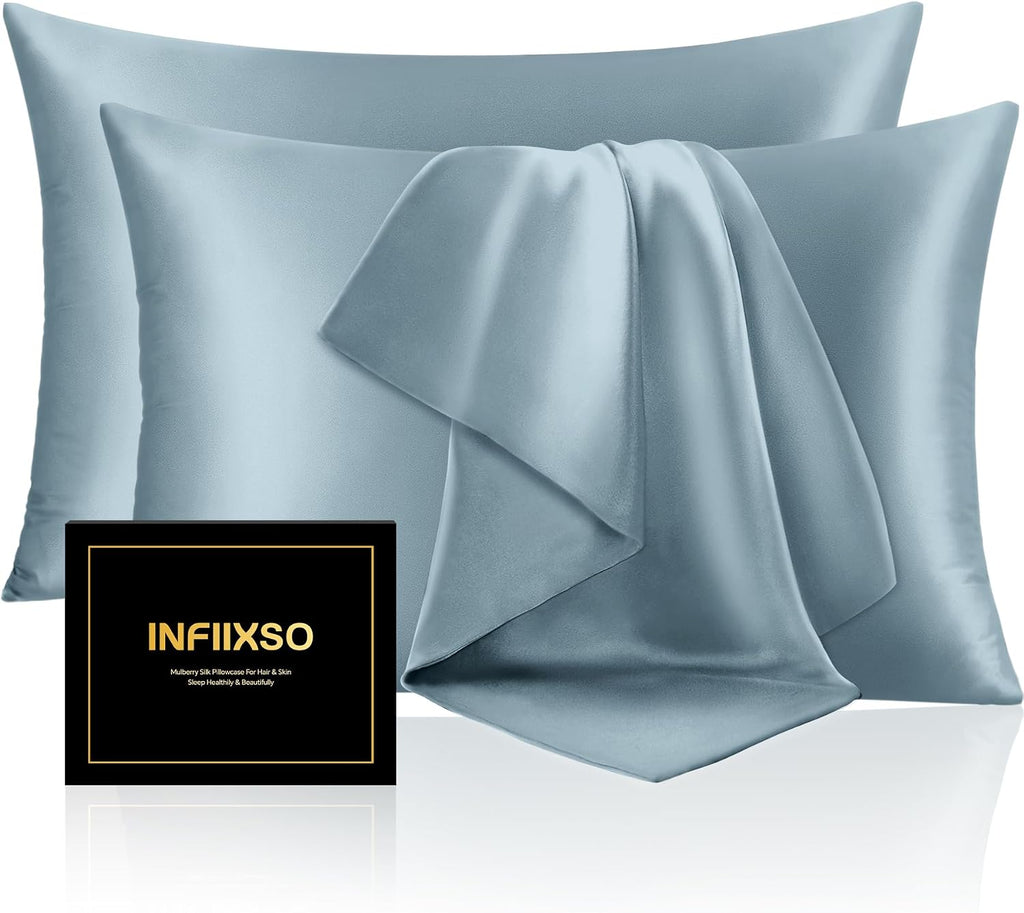 Infiixso Mulberry Silk Pillowcase for Hair and Skin, Silk Pillow Cases Queen Size Set of 2 with Hidden Zipper 20"x30", Ultra Smooth and Sof…