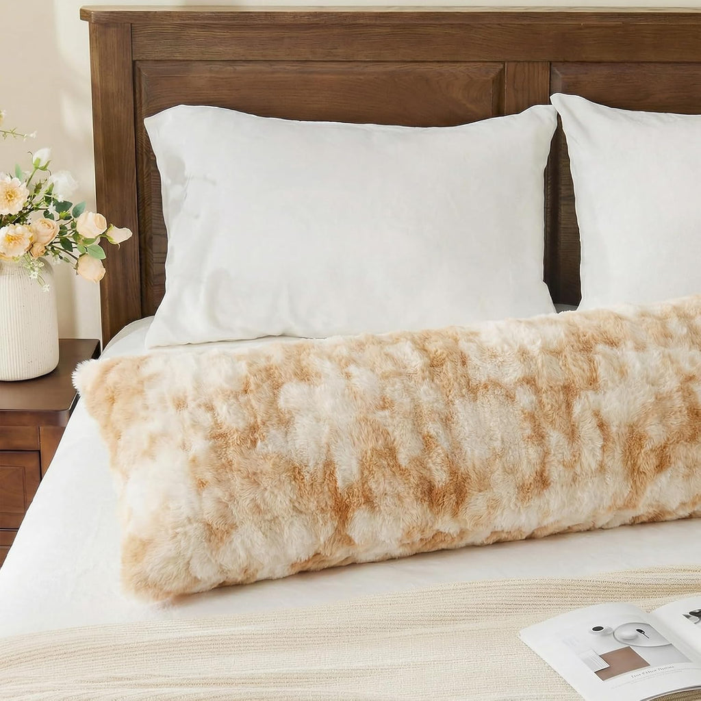 Chumerry Beige Fluffy Body Pillow Cover Faux Fur Pillowcase Extra Soft Fuzzy Plush Long Pillow Cover Gradient Taupe Shaggy Body Pillow Case…