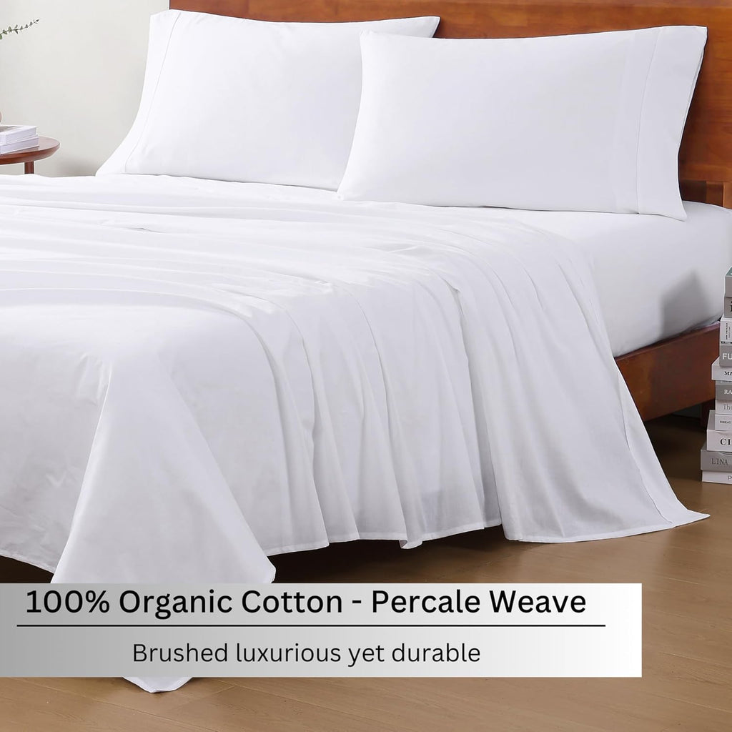 LaneLinen LANE LINEN 100% Organic Cotton White Twin XL Sheets Set, 3-Piece Pure Organic Cotton Percale Sheet, Extra Long Twin Sheets, Ultra…