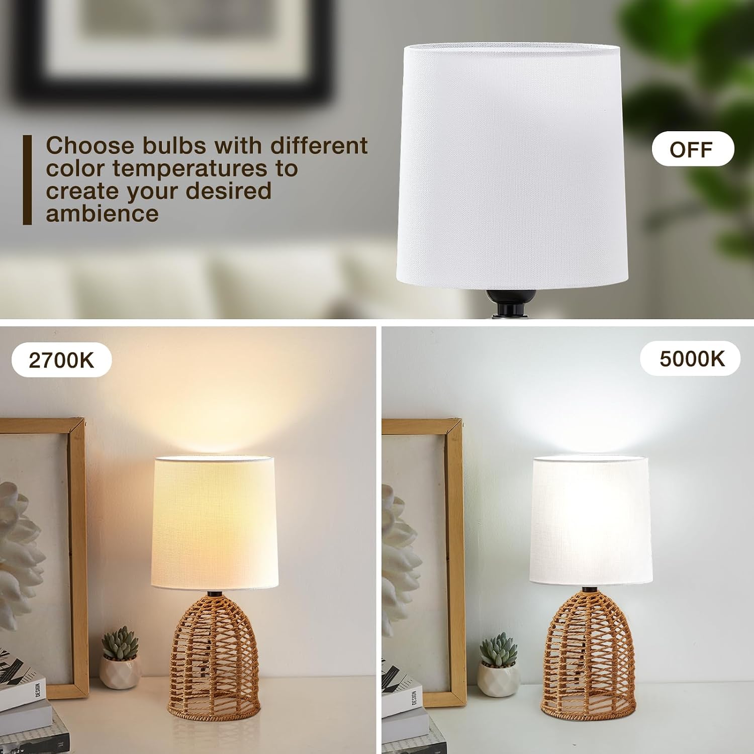EJIAXIN Rattan Lamp Boho Lamps Set of 2-13.75" Mini Farmhouse Table Lamp Rustic End Table Decorative Small Lamps for Small Spaces Bedroom…