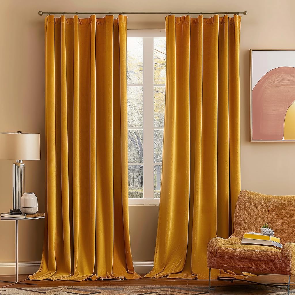 Miulee Velvet Curtains 96 inches 2 Panels - Luxury Blackout Curtains for Bedroom Living Room Thermal Insulated Fall Decor Super Soft Window…
