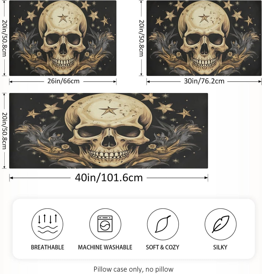YETTASBIN Skull Star Satin Pillowcase, Soft Breathable Silk Pillow Case with Envelope Closure for Hair and Skin, Queen Size 30 x 20 Inch