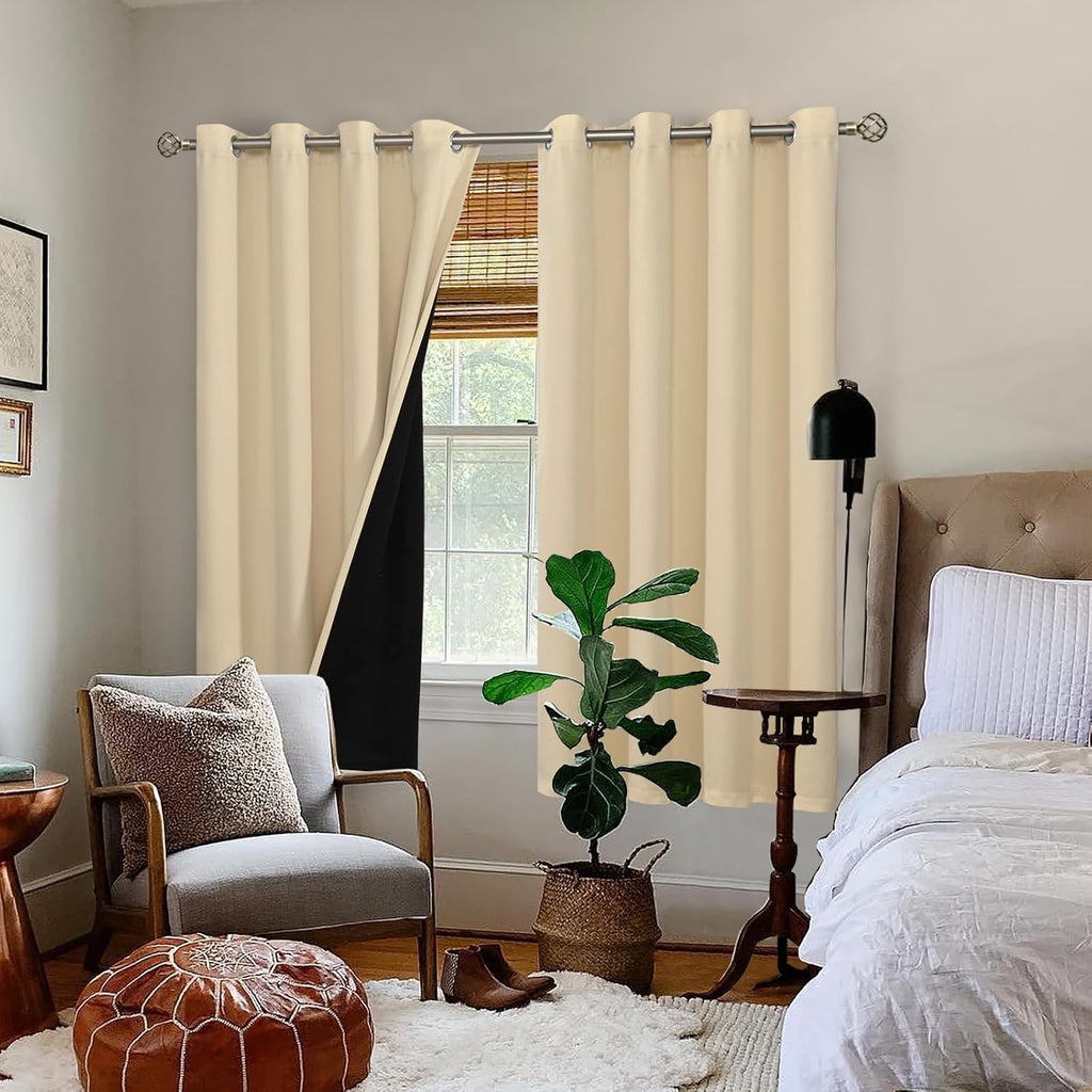 BGment Thermal Insulated 100% Blackout Curtains for Bedroom with Black Liner, Double Layer Full Room Darkening Noise Reducing Grommet Curta…