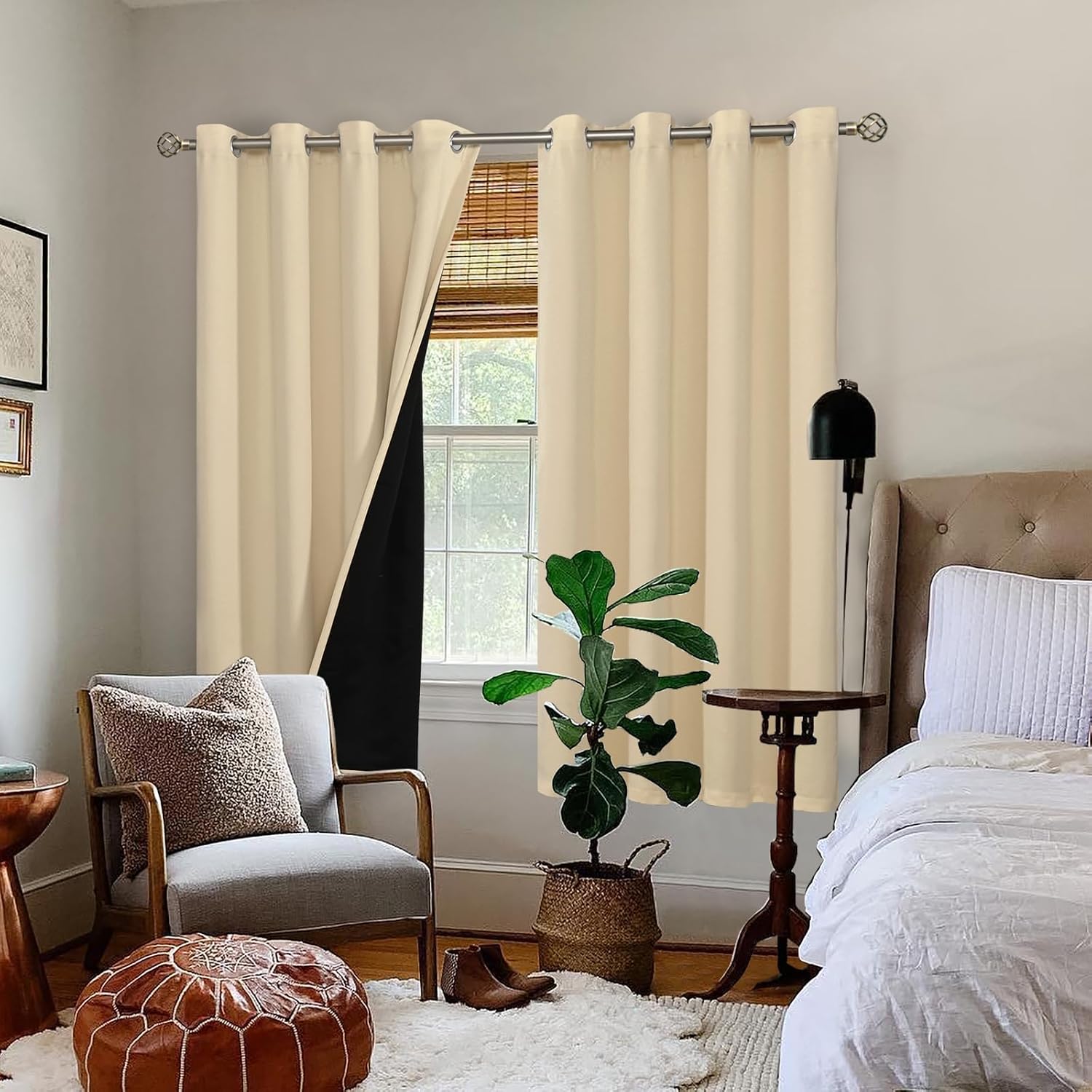 BGment Thermal Insulated 100% Blackout Curtains for Bedroom with Black Liner, Double Layer Full Room Darkening Noise Reducing Grommet Curta…