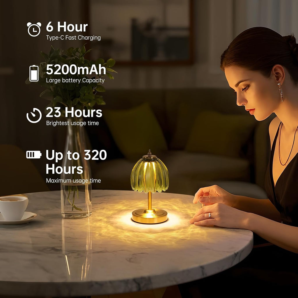 Shenmoyl Set of 2 Tulip Table Lamp with 5200mAh Battery & Touch Control, Cordless Small Table Lamp with 3 Colors, Rechargeable Battery Oper…