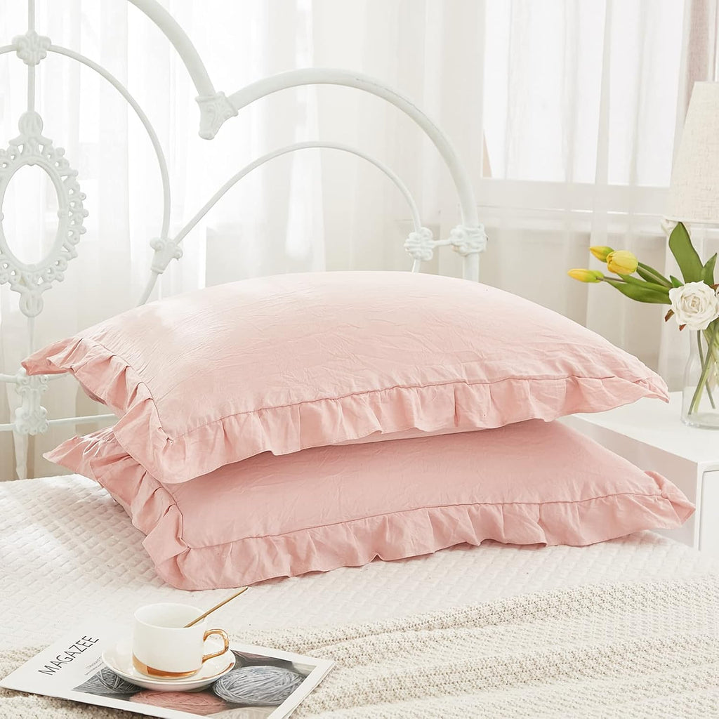 Merryword Pink Pillow Shams Standard Pillowcases 20x26inch Pink Ruffle Cute Pillow Cover Set of 2 Shabby Chic Soft Microfiber Pillowcases 2…