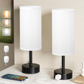 Fenmzee White Bedside Table Lamps Set of 2-3 Color Temperatures Pull Chain Lamp with AC Outlet Charging Port, Round Night Stand Lamps for…