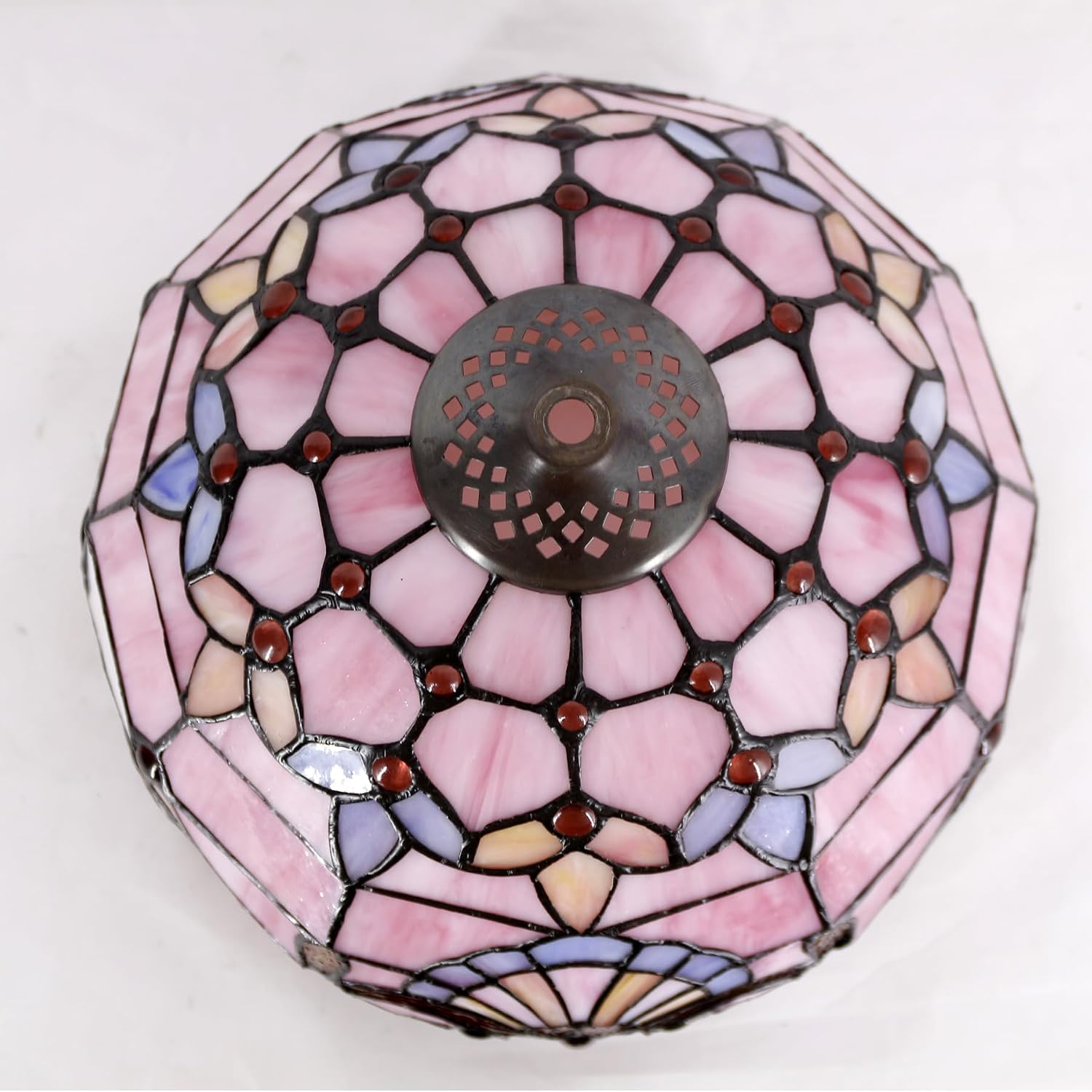 WERFACTORY Tiffany Lamp Stained Glass Table Lamp 12X12X18 Inch Pink Baroque Style Lavender Bedside Reading Desk Light Decor Bedroom…