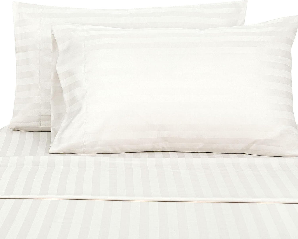 Royalelinens ROYALE LINENS 1500 Thread Count Poly Cotton Sateen Dobby Stripe Sheet Set - 6 Piece Queen Bed Sheets - 1 Fitted, 1 Flat, 4 Pil…