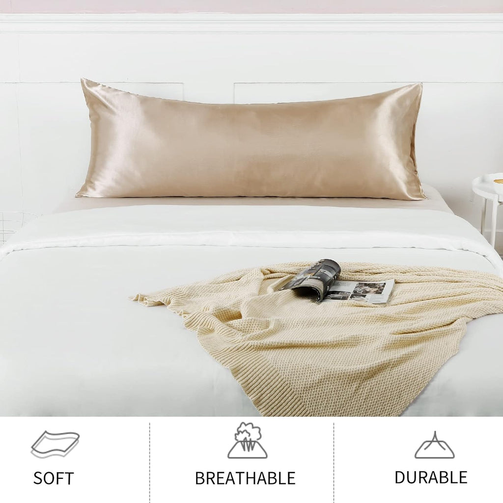 Lcbd Satin Body Pillow Case for Hair and Skin, Taupe Silk Satin Body Pillowcase Cover, 20x54 Body Cooling Pillow Cover with Envelope Closur…
