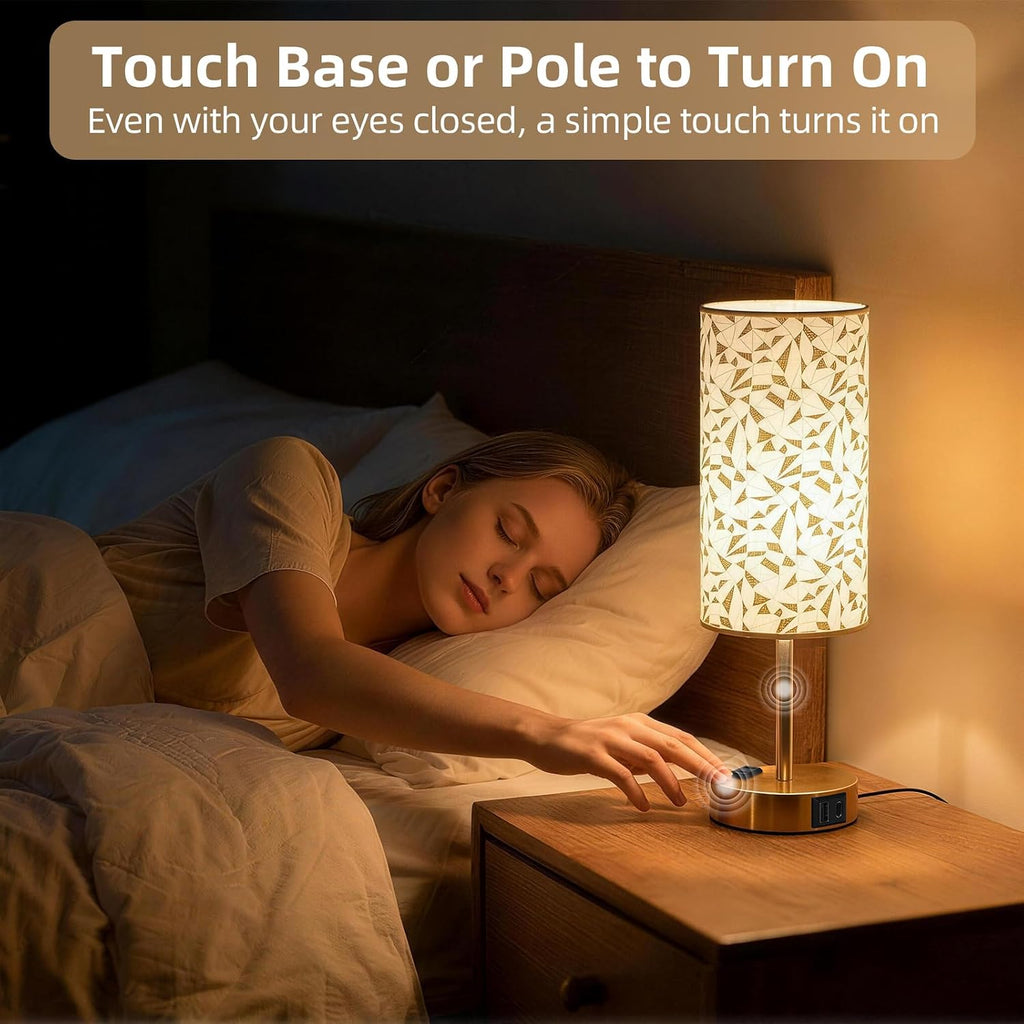 Fitfull Table Lamp for Nightstand, High-Sensitivity Touch, 3-Level Dimmable Bedside Lamp with AC Outlet | USB | and USB-C, Ideal Nig…