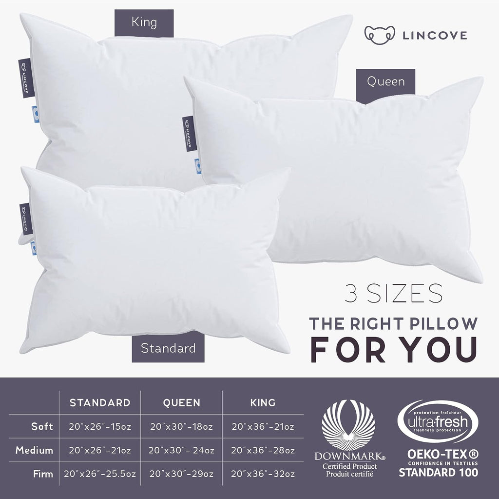 Lincove Cloud Natural Canadian Down Pillow, White Luxury Sleeping Pillow - 625 Fill Power, 500 Thread Count Cotton Shell, Made in Canada…