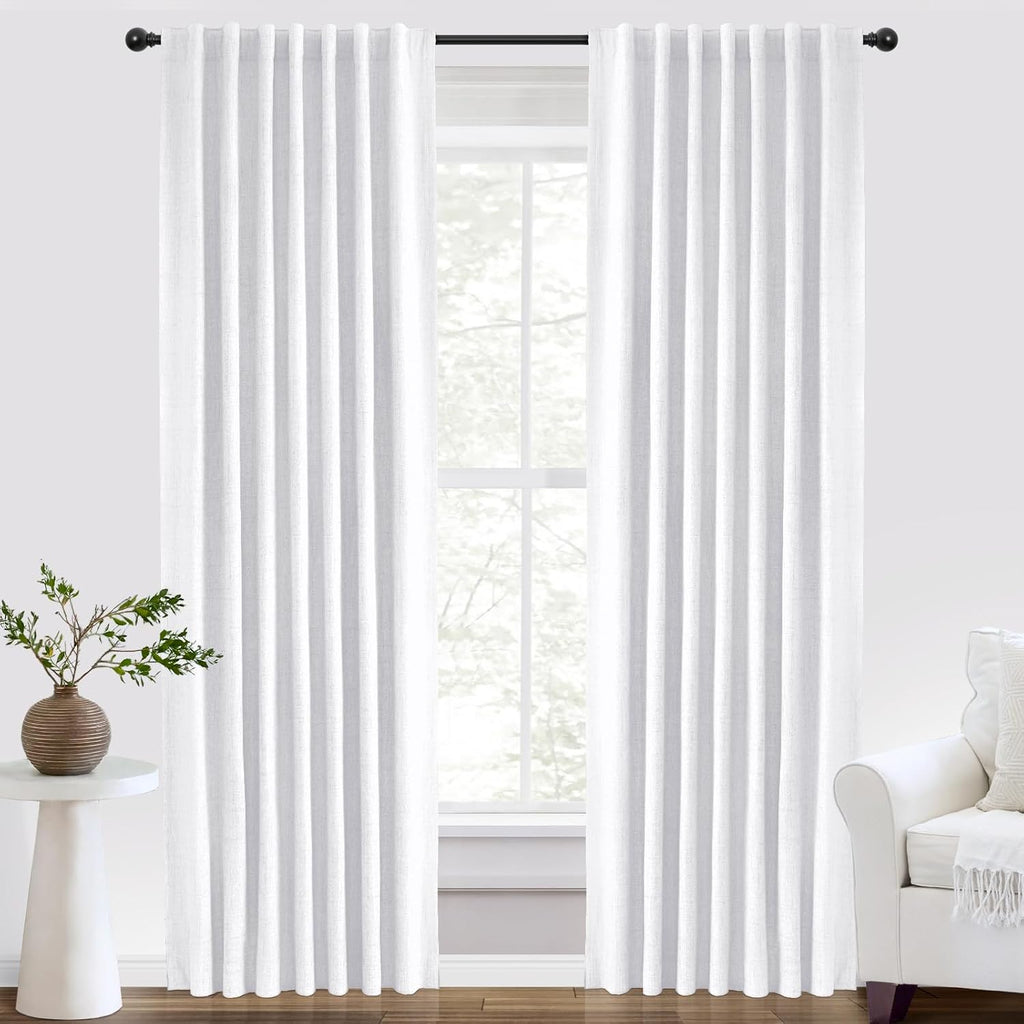Inovaday 100% Blackout Curtains 96 Inches Length 2 Panels Set, Back Tab/Rod Pocket Linen Black Out Curtains for Bedroom, Thermal Insulated…