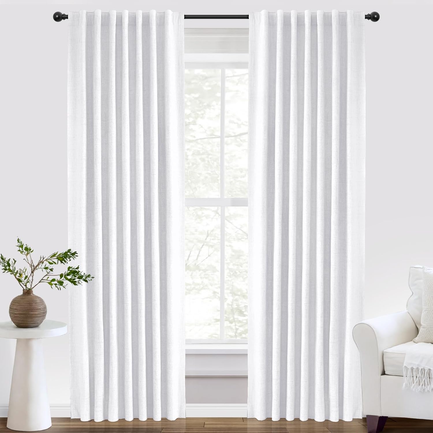 Inovaday 100% Blackout Curtains 90 Inches Length 2 Panels Set, Back Tab/Rod Pocket Linen Black Out Curtains for Bedroom, Thermal Insulated…