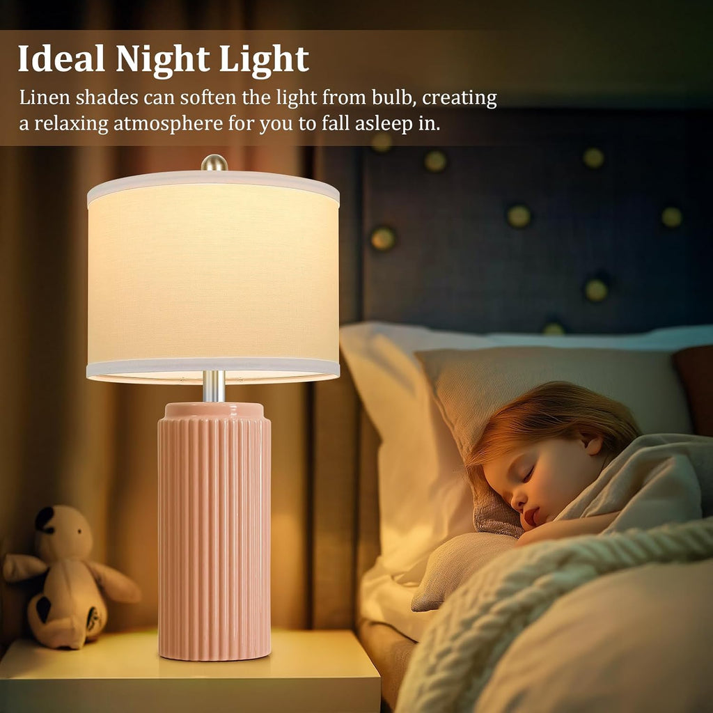 Tobusa 23.5’’ Orange Table Lamps for Bedroom Set of 2, Modern Ceramic Nightstand Lamps for Living Room, Retro Lamps with White Shade Set fo…
