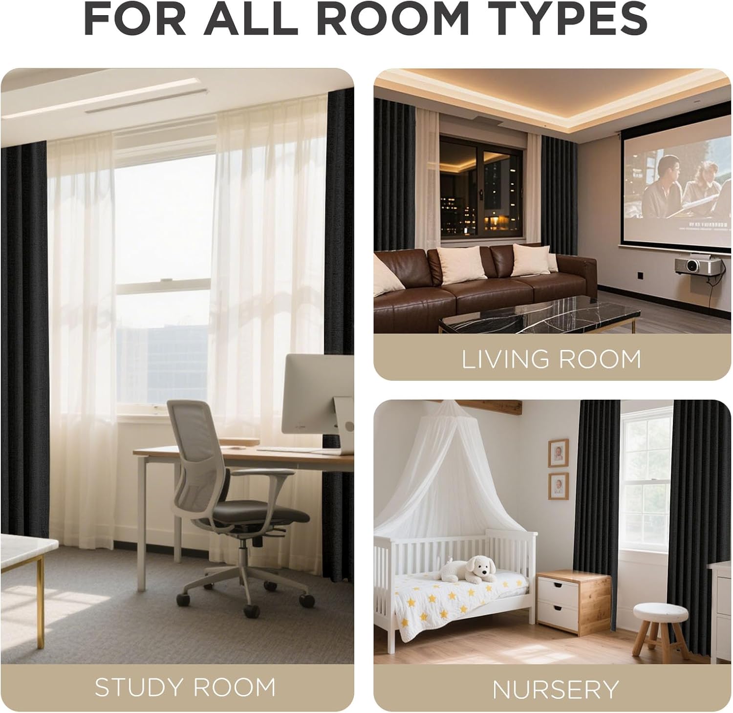 Joydeco Blackout Curtains for Bedroom - 100% Light Blocking 2 Panels Set Black Drapes 37" W x 108" L, Thermal Insulated Room Darkening Curt…