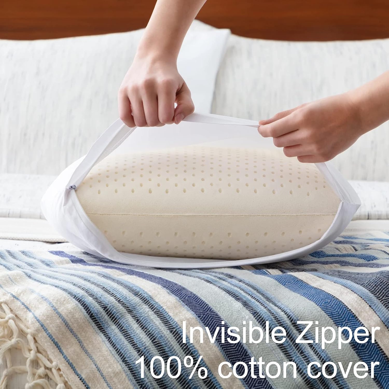 Kiss Dream Talalay Latex Pillow, Medium Firm Support for Neck and Shoulder, Bread Shaped Cooling Bed Pillow with Cotton Cover, Oeko-TEX Ce…