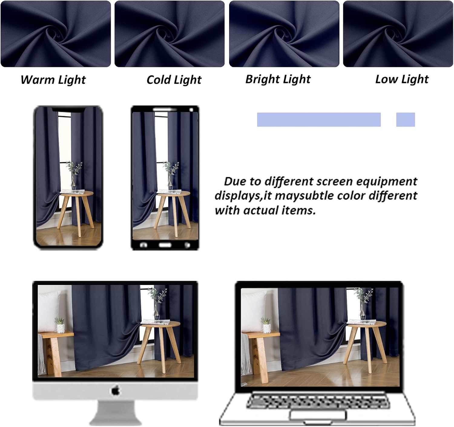 Simplebrand Ava Navy Blue Short 30 Inches Blackout Curtain 2 Panels Set, Half Window Rod Pocket Privacy Curtain Tiers for Kitchen, Curtains…