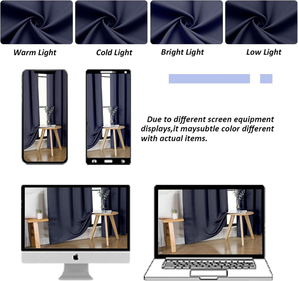 Simplebrand Navy Blue Blackout Curtains for Bedroom 102 Inches Long 2 Panels, Solid Thermal Insulated, Energy Saving Living Room Window Tre…