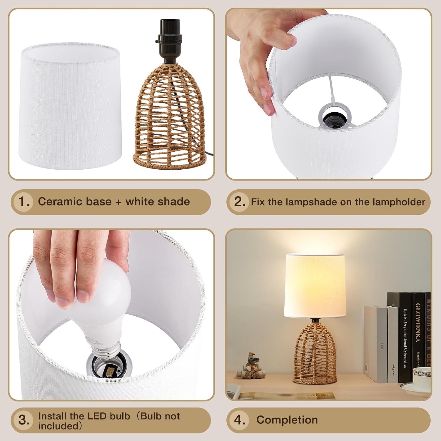 EJIAXIN Rattan Lamp Boho Lamps Set of 2-13.75" Mini Farmhouse Table Lamp Rustic End Table Decorative Small Lamps for Small Spaces Bedroom…