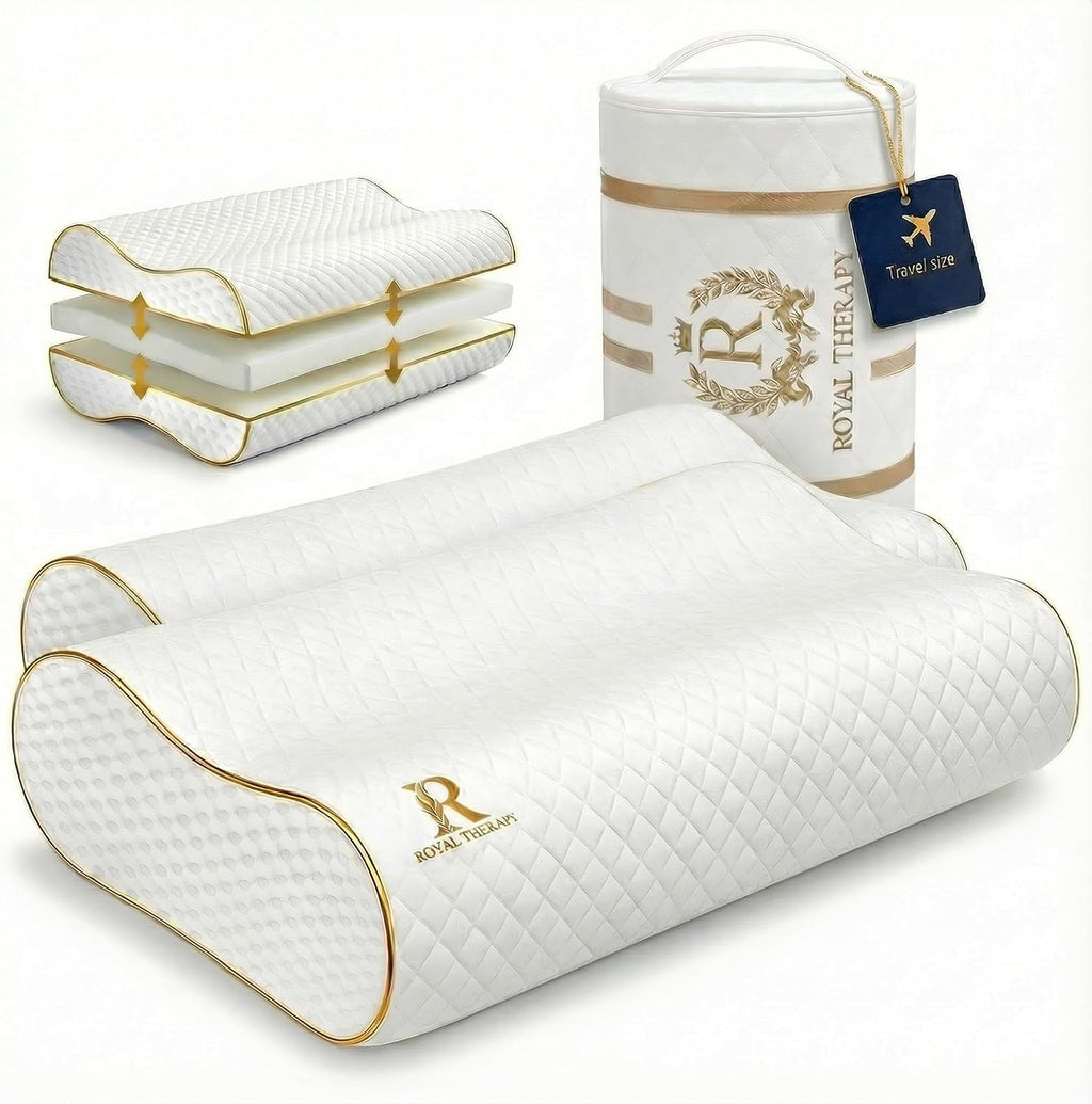 Royaltherapy Royal relaxation Travel Memory Foam Pillow 2-Pack, Neck Pillow Bamboo Adjustable Side Sleeper Pillow Bamboo White