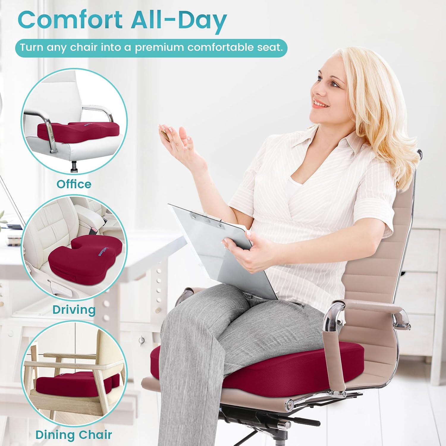 CushZone Office Chair Seat Cushion, Cooling Gel Enhanced Memory Foam Cushion for Long Sitting - Back, Sciatica, Coccyx, Tailbone Pillow - f…