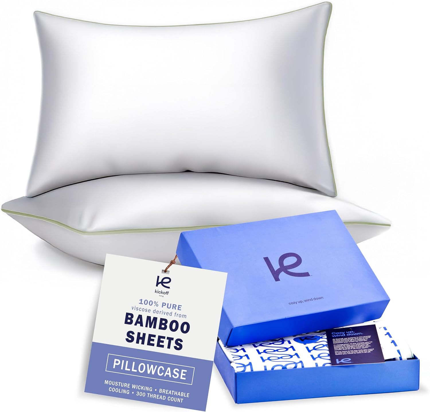 KickoffHome Kickoff Viscose Bamboo Pillowcase, Standard, Set of 2, 100% Organic Hidden Zippered Viscose Bamboo Pillow Case Standard Size, C…