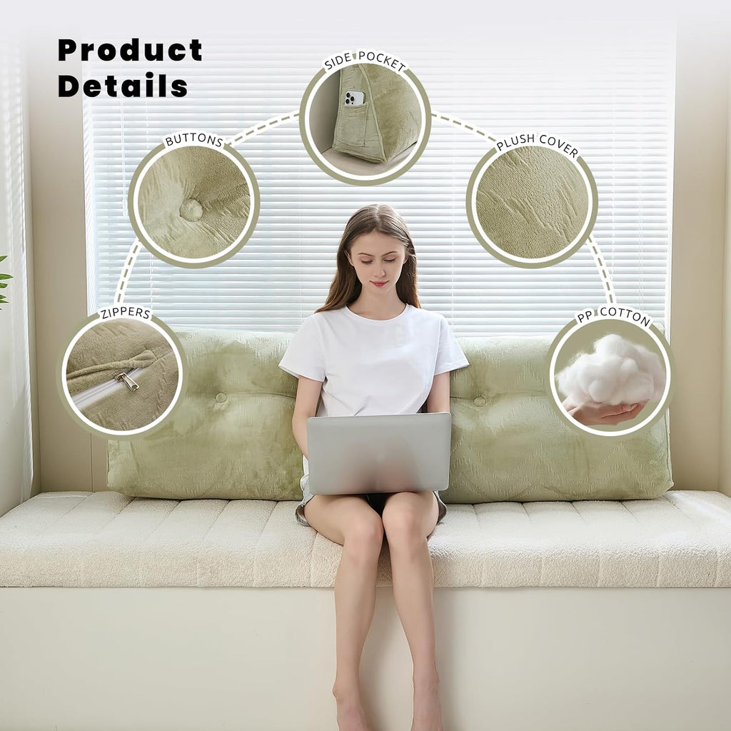 Zelladorra Headboard Pillow for Bed, Triangular Wedge Pillow Headboard Soft Support While Reading and Resting, Bed Bolster Cushion…