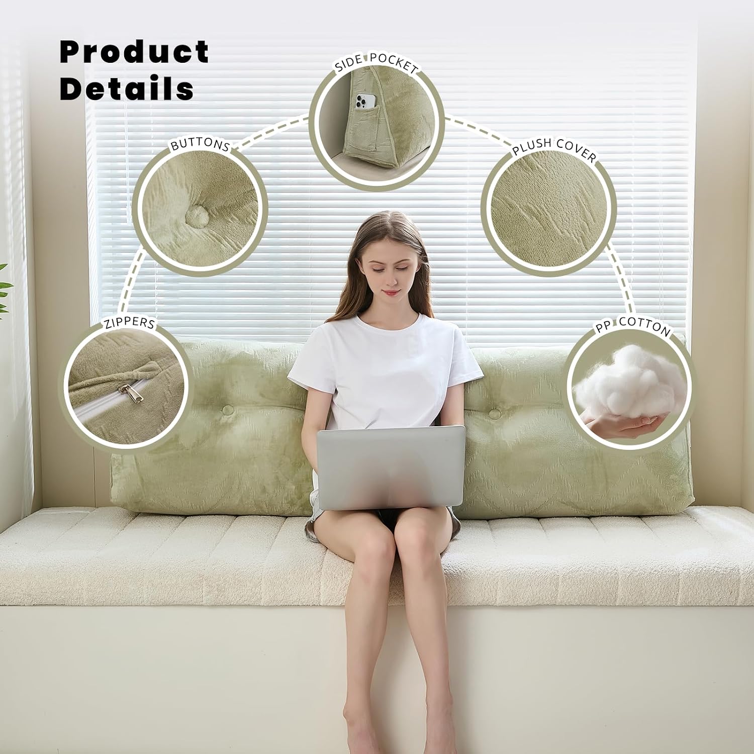 Zelladorra Headboard Pillow for Bed, Triangular Wedge Pillow Headboard Soft Support While Reading and Resting, Bed Bolster Cushion…