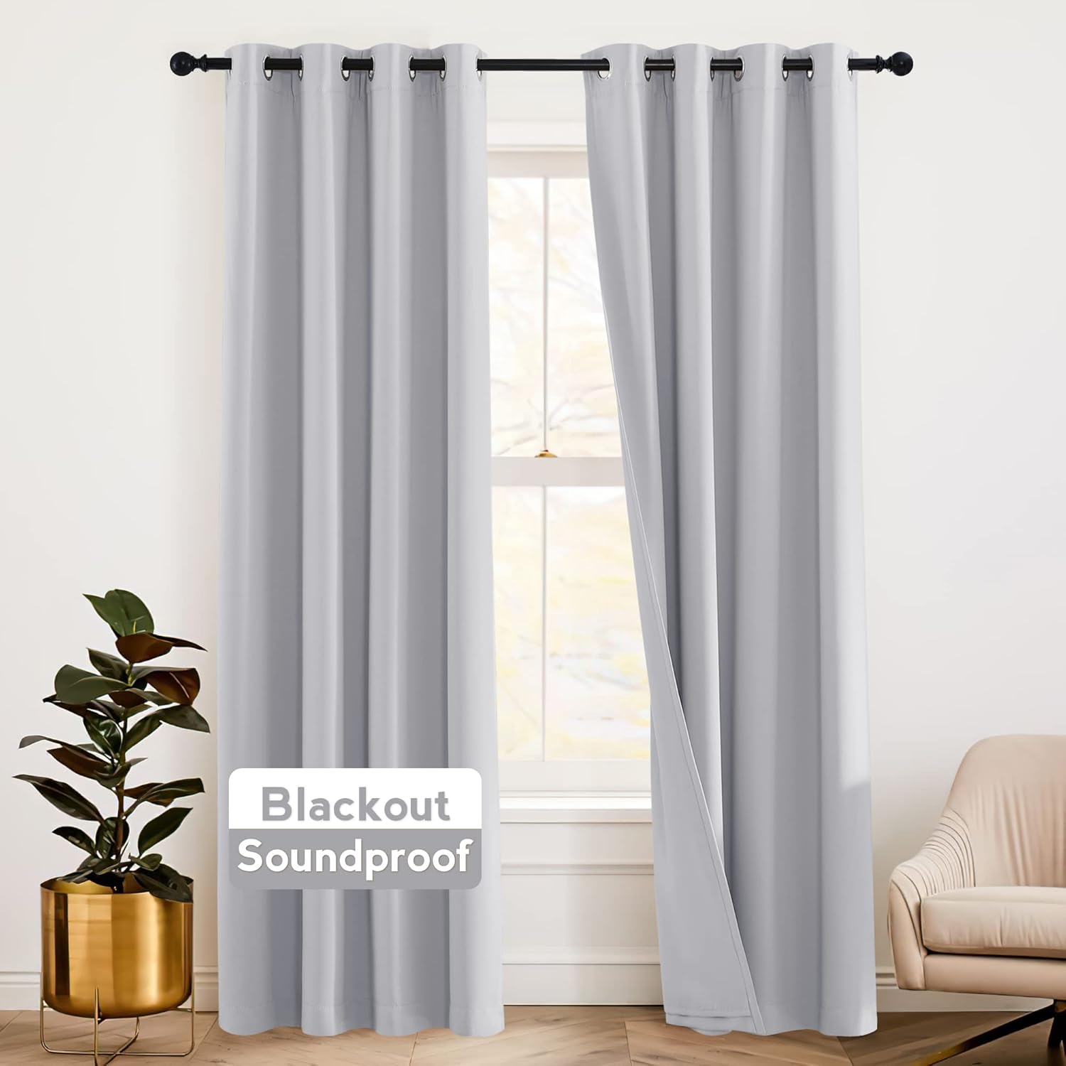 Rybhome RYB HOME 3 Layer Curtains Soundproof Blackout Thermal Insulated Ideal Window Curtain Set for Baby Nursery Bedroom Living Room Playr…