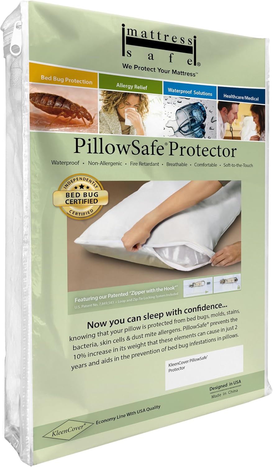 MattressSafe Mattress Safe® KleenCover® PillowSafe® Pillow Protector – Queen 21x31”, Waterproof, Hypoallergenic, Certified Bed Bug Protecti…