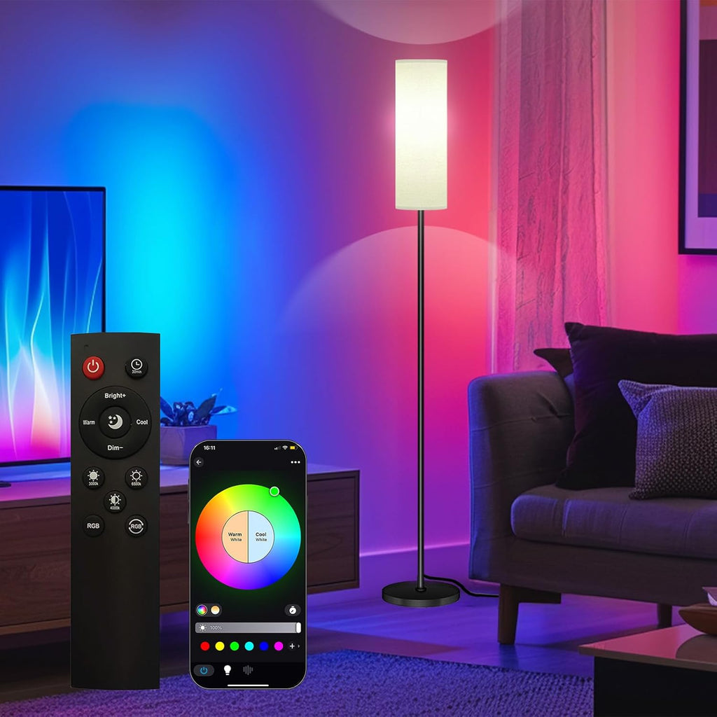 Qaubauyt Smart LED Floor Lamp with APP Control & RGB Colors - Dimmable Standing Lamp for Living Room, Bedroom, Gaming - Remote, Timer, 9W…