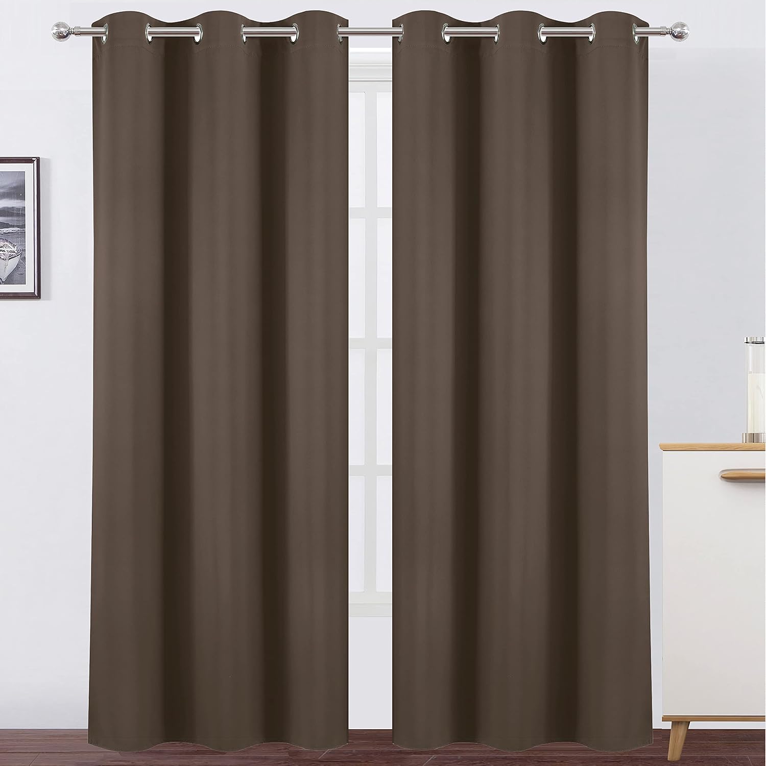 Lemomo Chocolate Thermal Blackout Curtains/42 x 84 Inch/Set of 2 Panels Room Darkening Curtains for Bedroom 84 Inch silver