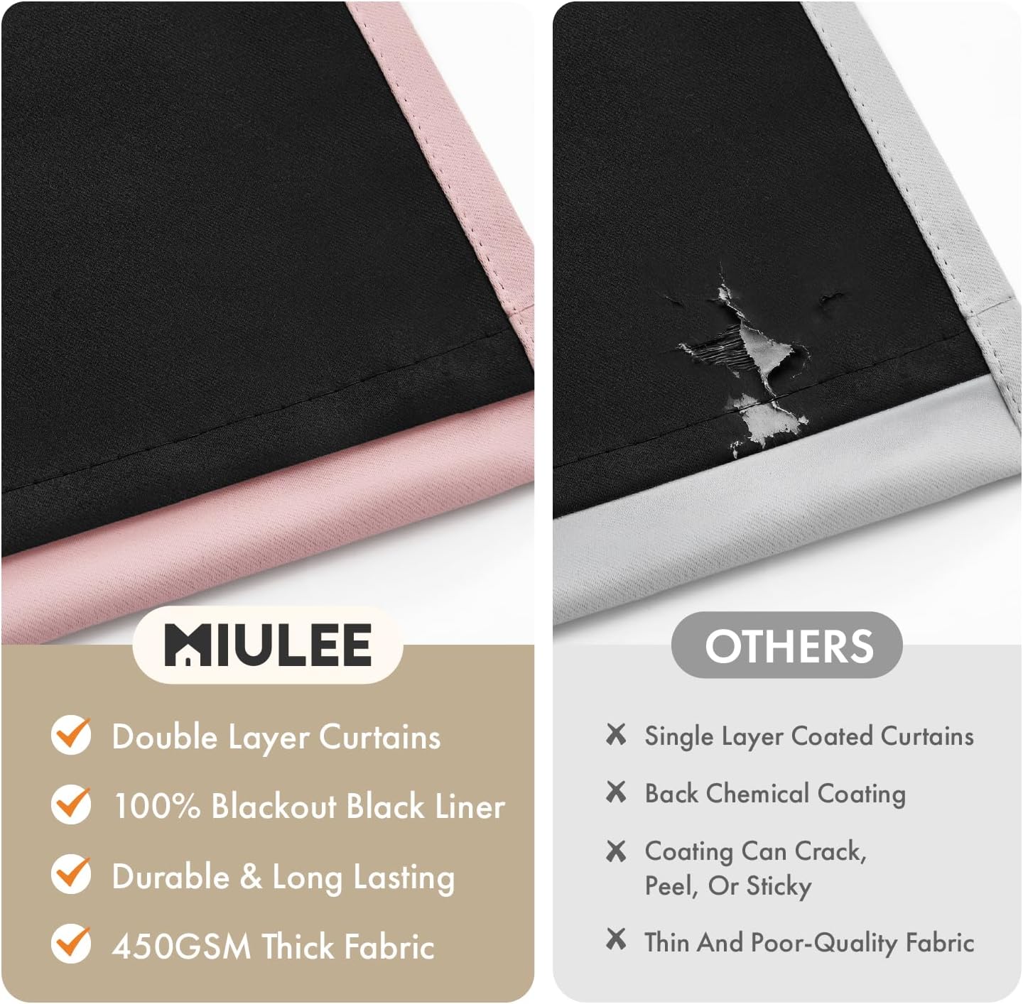 Miulee Baby Pink 100% Blackout Curtains for Girls Bedroom 84 Inch Long, 2 Thick Layers Thermal Insulated Nursery Black Out Window Curtains…