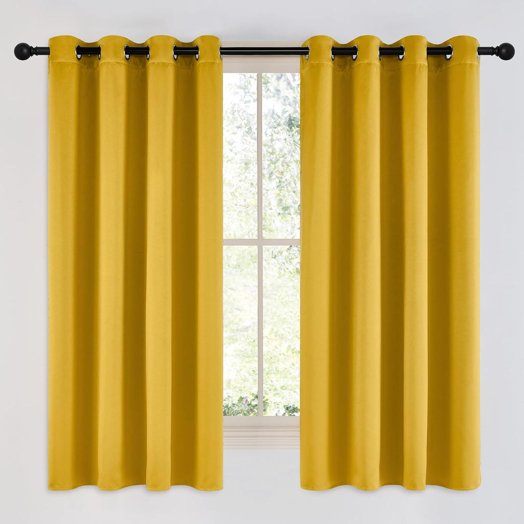 Nicetown Room Darkening Gold Curtains 63 inch Length 2 Panels - Grommet Top Sound Reduction Privacy Faux Silk Satin Thermal Drapes for Bedr…