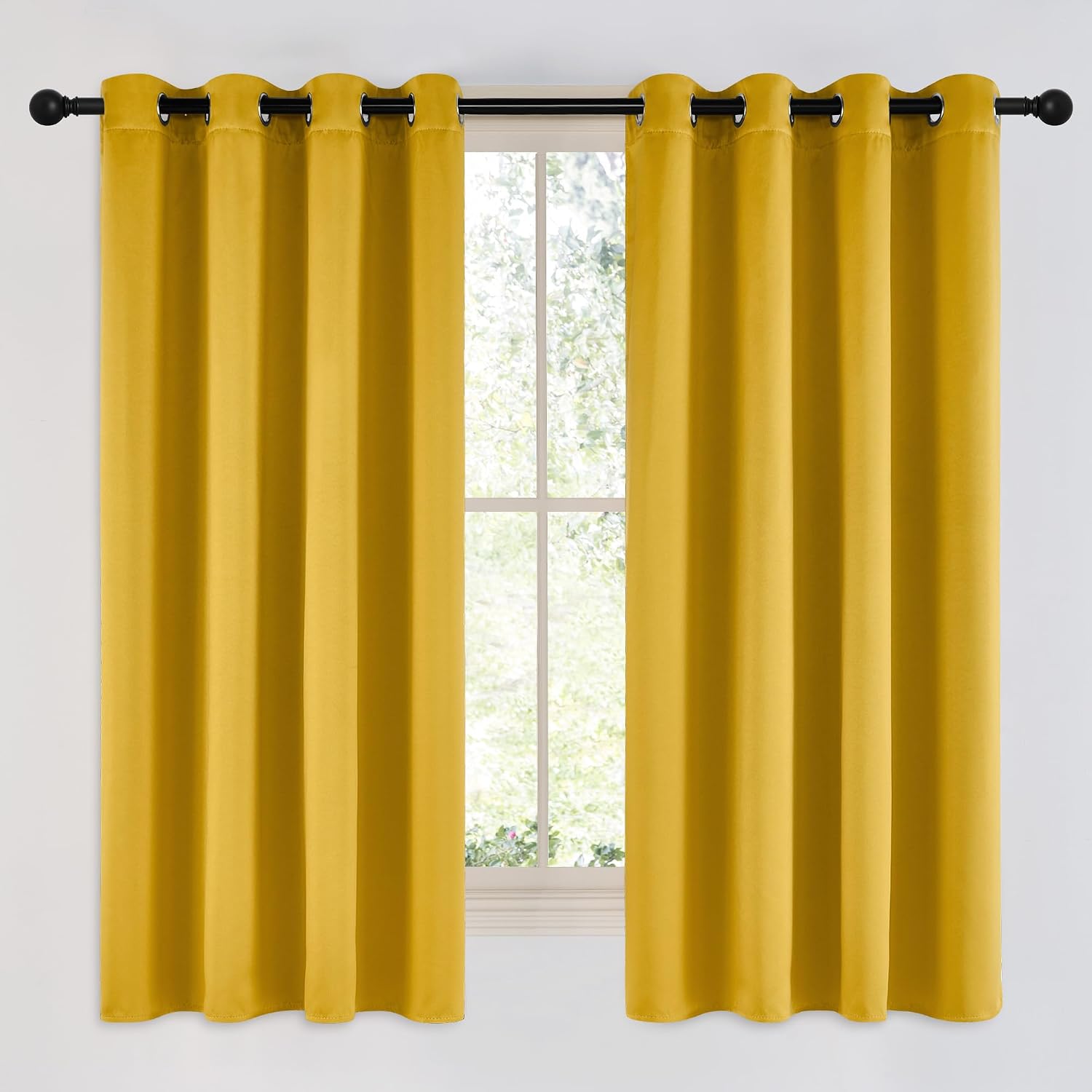 Nicetown Room Darkening Gold Curtains 63 inch Length 2 Panels - Grommet Top Sound Reduction Privacy Faux Silk Satin Thermal Drapes for Bedr…