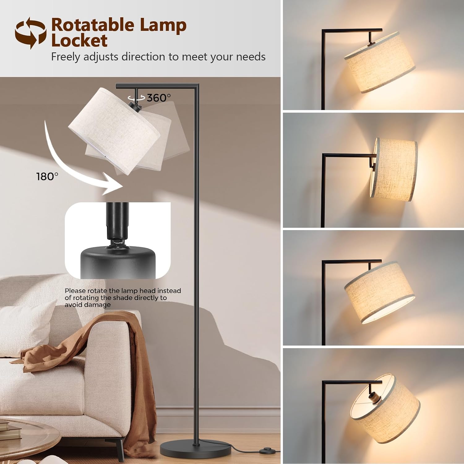 Floor Lamps with Remote Control and Stepless Dimmable Color Temperature and Brightness Standing Lamp with Adjustable Beige Linen…