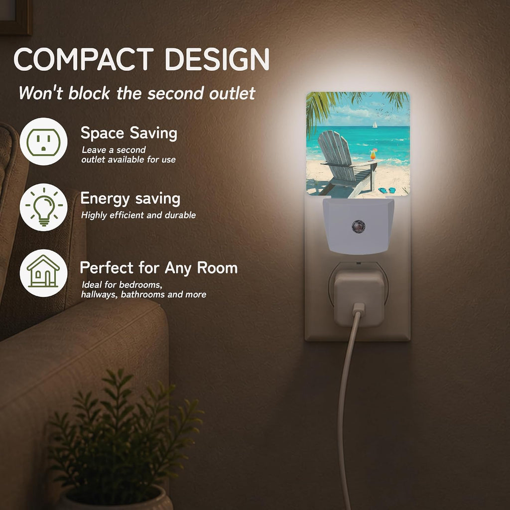 Tropical Beach Chair Night Lights Plug into Wall, Night Light for Bedroom Bathroom Hallway Kitchen, Auto Dusk to Dawn Sensor Decorative…