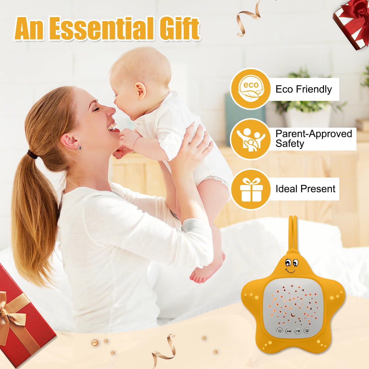 Junificent Portable White Noise Machine for Baby | Music Lullaby Sound Machine with Star Projector for Nursery, Home, Travel | Gi…