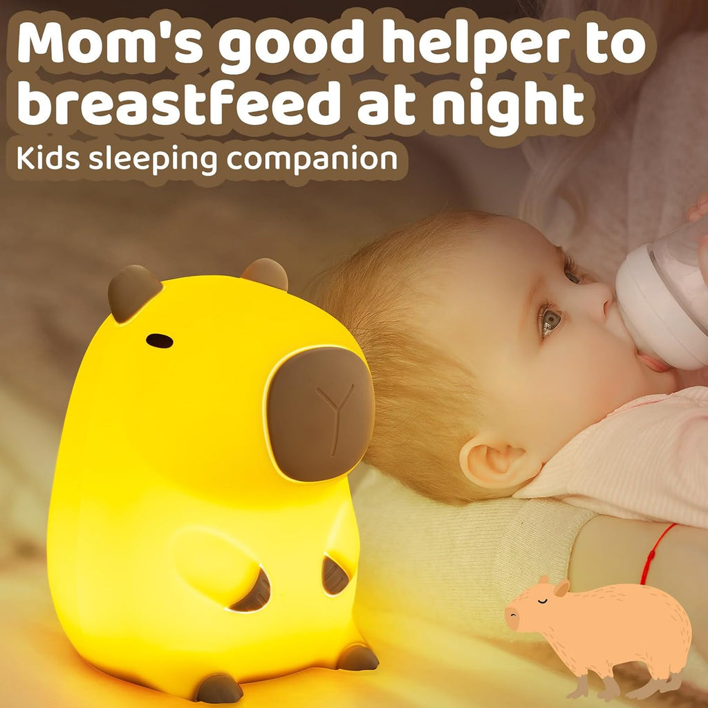Mewaii Huggwaii Squishy Capybara Night Light for Kids - Soft Silicone Tap-Control Kids Night Light with 2 Brightness Levels & 20-Min Timer,…
